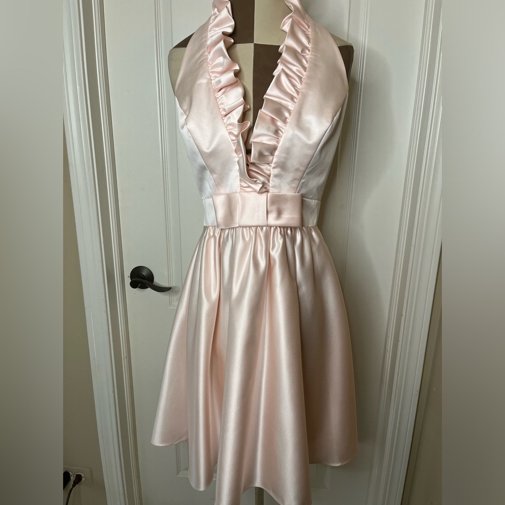 Soft Pink Allure Bridal Ruffled Halter Top Dress